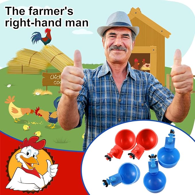 Tanlade 50 Packs Chicken Waterer Chicken Feeder, Automatic Waterer Kit for Poultry Duck Goose Turkey Bunny (Red,Blue)