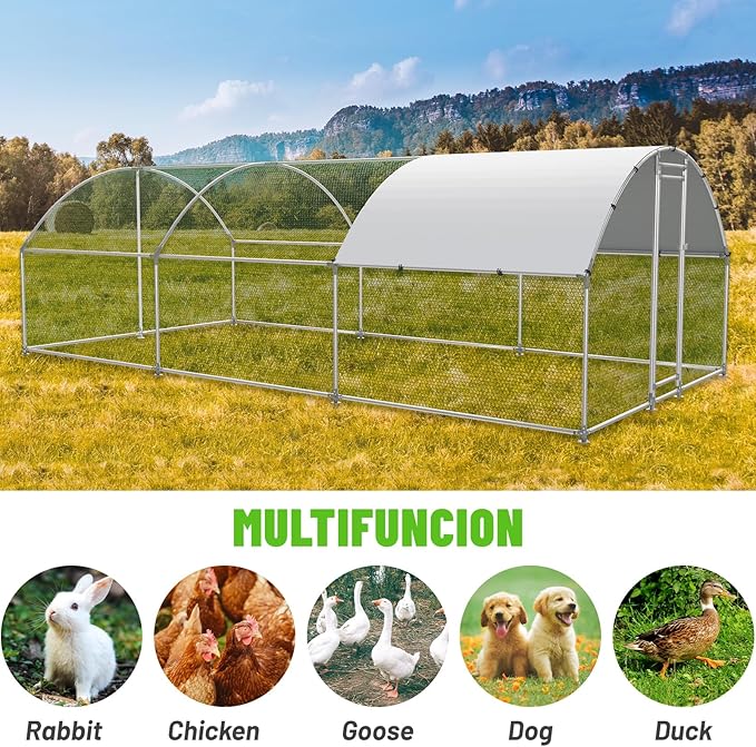 Large Metal Chicken Coop Walk-in Poultry Cage with Water-Resident and Anti-UV Cover Duck Rabbit Cat House Outdoor Chicken Run Pen with Round Roof