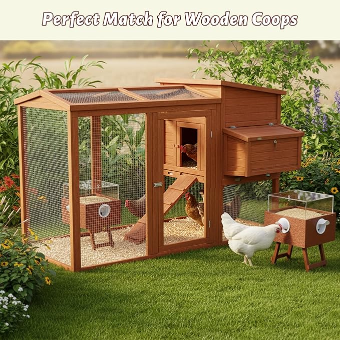 KOL No-Waste Chicken Feeder, 17LB Poultry Feeder with 4 Anti-Spill Ports, Clear-View HIPS & Acrylic Design, Foldable Stand for Hens and Chicks – Automatic Gravity-Flow Feeder