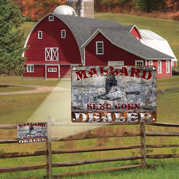 Mallard Seed Corn Metal Tin Sign Wall Art Kitchen Farm Cottage Shop Funny Man Cave Metal Tin Signs Decorative Accessories Wall Vintage Metal Tin Logo Poster Plaque Bar Club Cafe 12 * 8in