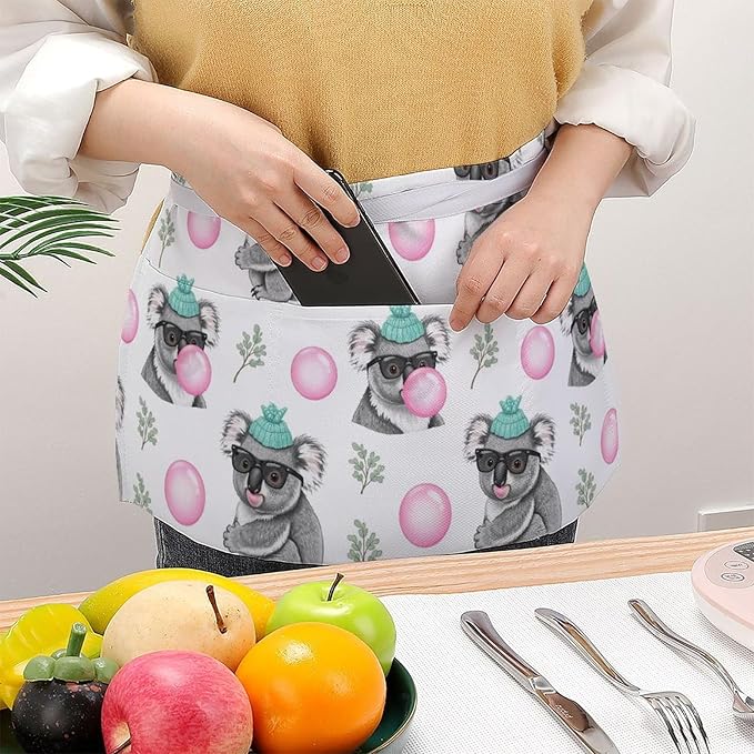 Server Apron with 3 Pockets Waist Waiter Waitress Half Apron Short Aprons