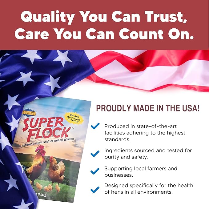 Super Flock Premium Pellet Chicken Supplement Boost Health & Egg Quality with Vitamins, Probiotics, Minerals, Chicken Supplies (1 lb)