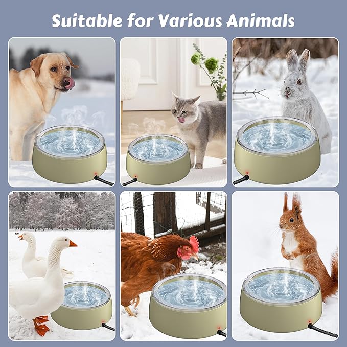 Newget 3L Heated Water Bowl, Outdoor Large Heated Dog Bowls, Outside Waterproof Heated Pet Bowl with Chew Resistant Cord, Smart Thermal Dish Provides Drinkable Water in Winter for Cat, Rabbit, Chicken