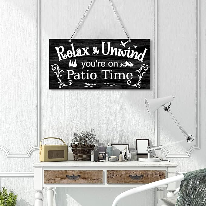 Hotop Patio Decor Patio Sign Decorations Outdoor Metal Porch Wall Decor Rustic Farmhouse Wall Art for Backyard Porch Balcony Gazebo Accessories(10 x 5",Black)