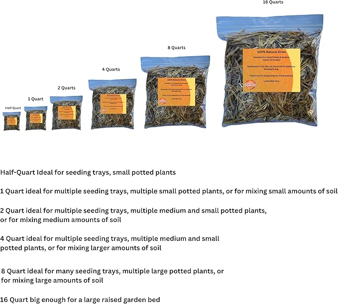Premium Wheat Straw Mulch - Eco-Friendly Straw Mulch in Convenient Bags of Mulch for Gardens, Landscaping, and Ground Cover, Hand Packed in The USA Half-Quart