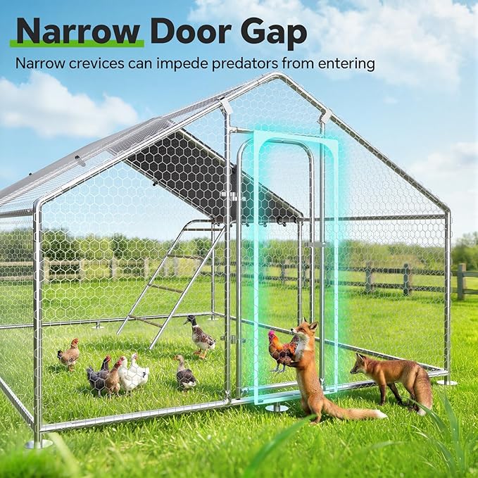Large Metal Chicken Coop with Waterproof and UV-Resistant Cover,Chicken Run Outdoor Walk-in Cage Rabbit Duck Hen House for Yard Farm Use Spire Roof (10’ W x 9.9’ L x 6.4’ H)