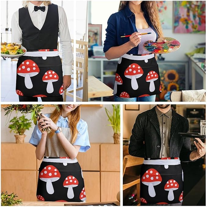 Server Waist Aprons Waitress Unisex Chef Works Half Apron with 3 Pockets