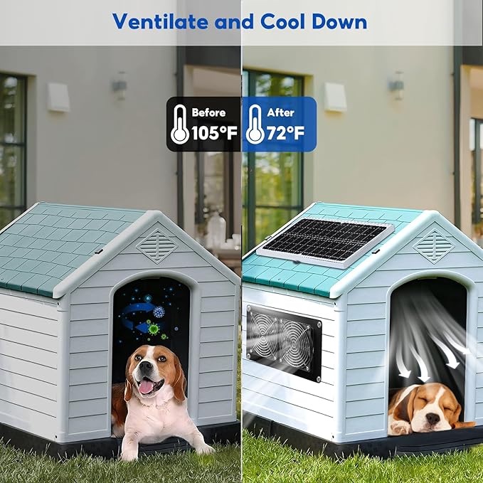 SUNYIMA Solar Powered Fan,15W Waterproof Solar Dual Exhaust fan with 9.84Ft On/Off Cable for Small Chicken Coops, Sheds, Pet Houses, Outdoor Greenhouse Air Circulation