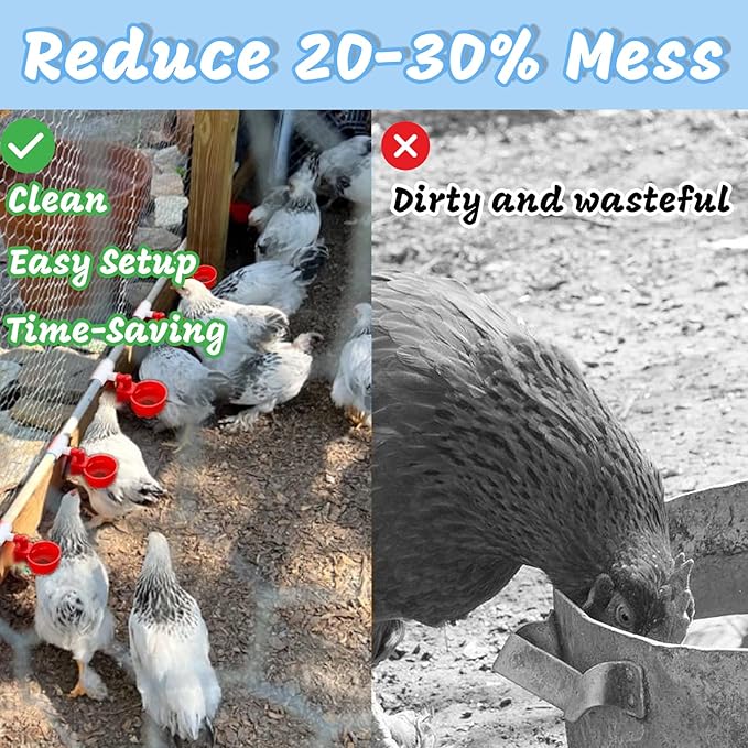 Automatic Chicken Watering System with 1/2" PVC Pipe and Chicken Waterer Cups, Stainless Steel Hose, Leak-Proof and Easy-Assembly Chicken Waterer Feeder Kit for Coops
