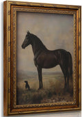 Vintage Gold Framed Horse Wall Art Horse and Dog Canvas Wall Decor Retro Rustic Farmhouse Animal Picture Rustic Horses Poster Artwork for Home Living Bedroom Farmhouse Hallway 16x24in