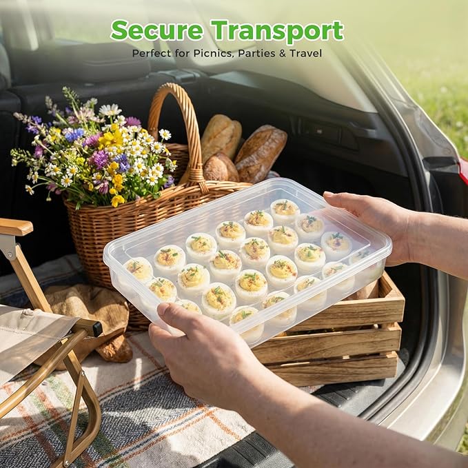 HANSGO Deviled Egg Containers with Lid, Deviled Egg Tray Holder Carrier with Lid for 24 Eggs for Home Party Kitchen Supplies Refrigerator Storage