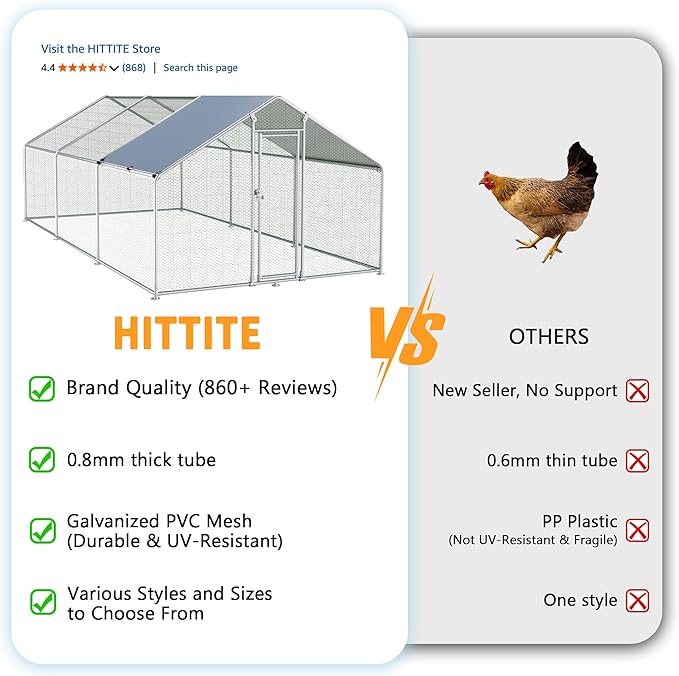 HITTITE Large Metal Chicken Coop with Run, 19.19 x 9.84 x 6.56 ft Walk in Poultry Cage Chicken Run Pen, Outdoor Chicken Runs for Yard with Waterproof & Anti-UV Cover
