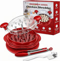 Chicken Shredder Tool Twist Large – Visible Meat Shredder for Chicken Breast with Cleaning Brush & Tong, BPA-Free Non-Slip Base, Ergonomic Handle, Heat Resistant & Dishwasher Safe (Red)