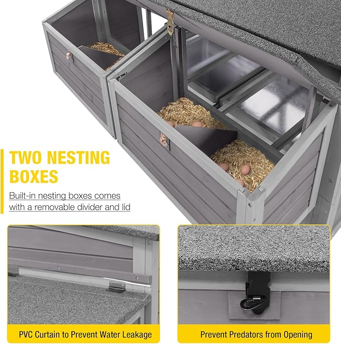 Aivituvin Chicken Coop Mobile Wooden Hen House with Nesting Box,Large Poultry Cage Upgrade with Strong Iron Frame,Durable & Waterproof