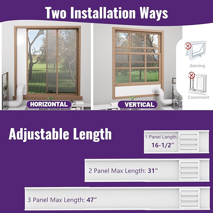 Mxclimate Window Vent Kit Fit with 3”/4” Ducting Hose for Sliding Windows,Adjustable Window Seal Kit for Duct Fans,3D Printer Enclosure,Dryer,Grow Tent
