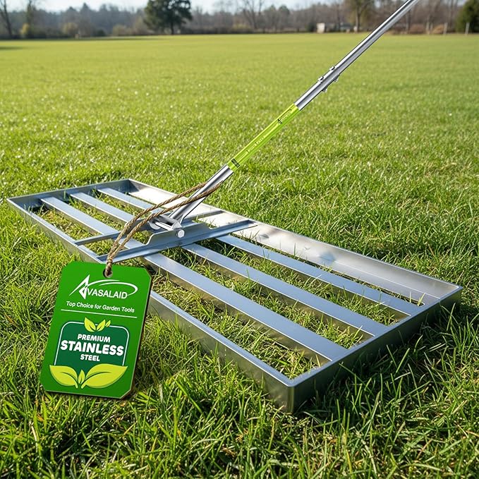 48x12 inch Lawn Leveling Rake,Heavy-Duty Stainless Steel Landscape Rake with an Adjustable 78'' Extra Long Handle Lawn Leveling Tool for Yard,Backyard,Garden,Golf,Farm,Pasture