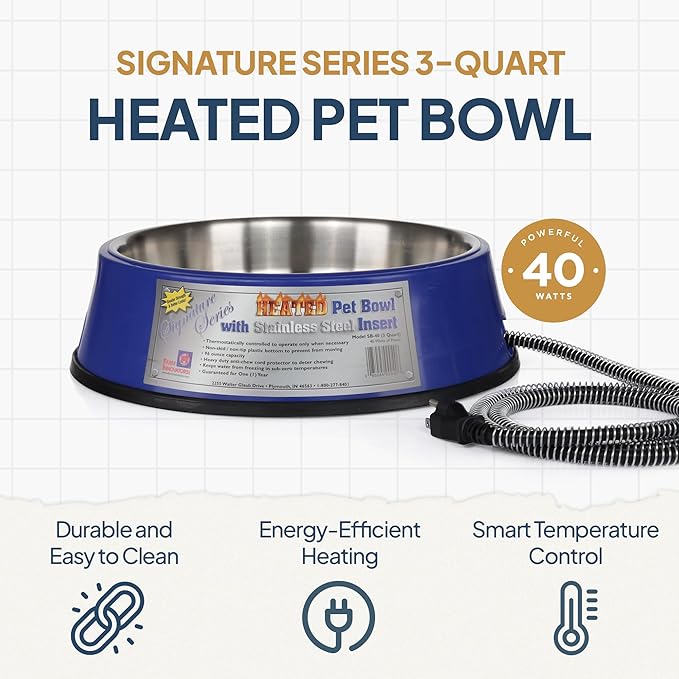 Farm Innovators Signature Series 3 Quart 40 Watt Electric Heated Pet Water Bowl with Stainless Steel Insert, Thermostatic Control, (4 Pack)
