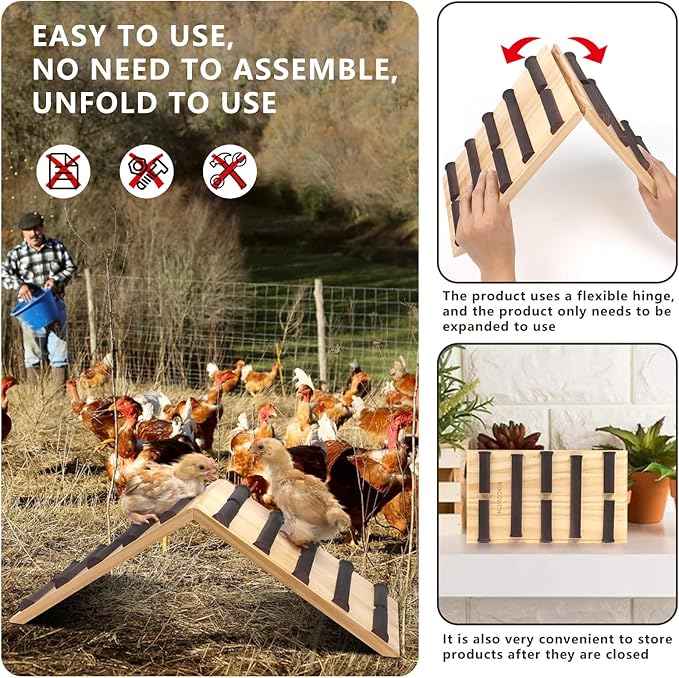 Chicken Perch and Ramp Trainer, 2 in 1 Sturdy Wooden Chicken Roosting Bar, Baby Chick Toys for Brooder, Chicks Coop Accessories,Training Perch for Chick Small Animal, Easy to Assemble