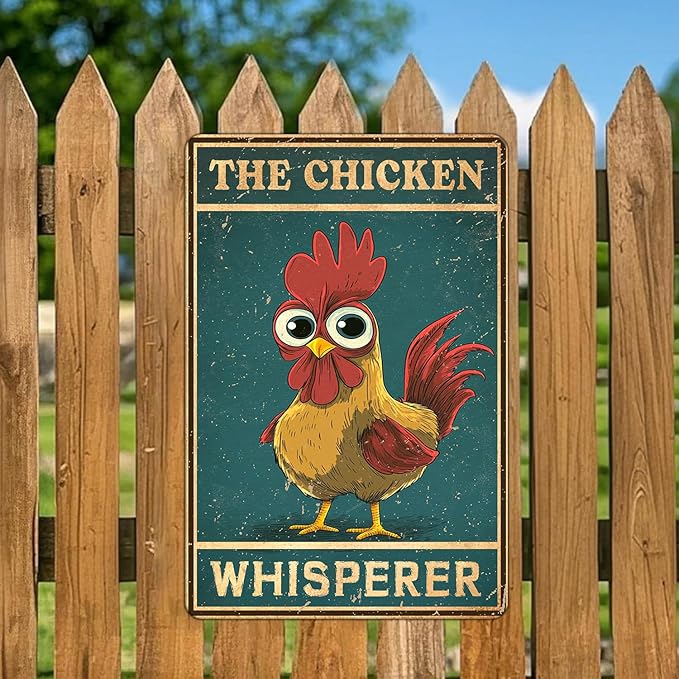 KIYOYO Funny The Chicken Whisperer Metal Sign Vintage Chicken Tin Sign Metal Poster Home Kitchen Farm Coffee Office Country Chicken Coop Poster Wall Decor 12x16 Inch