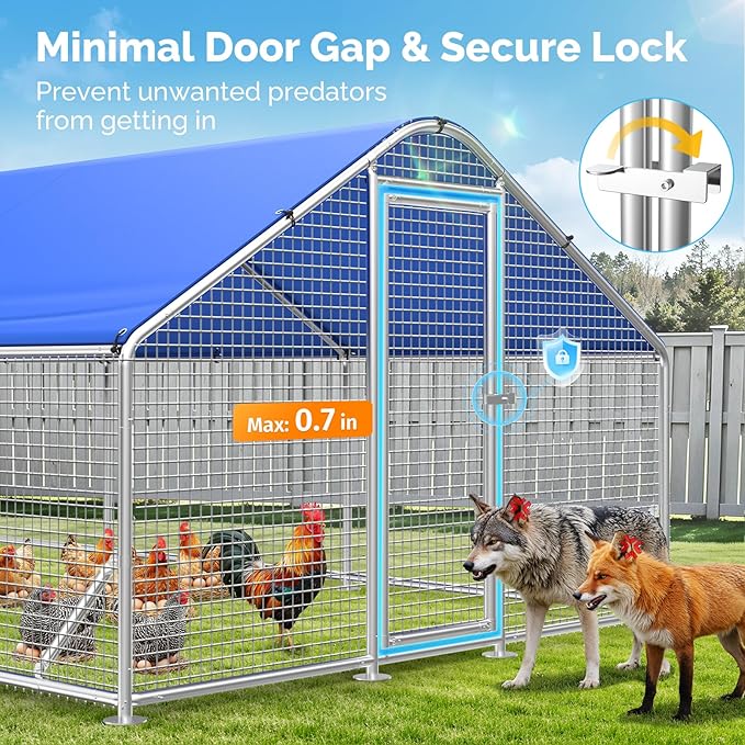Large Metal Chicken Coop with Galvanized Hardware Cloth, Chicken Coop Run Pen for Yard with Waterproof Cover, Outdoor Large Walk-in Chicken Coops for 30 Chickens Duck Pen House Cage Run