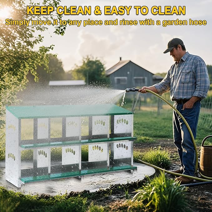 Chicken Nesting Box, 8 Compartment Metal Nesting Box, 8 Room Wall Mountable Nesting Boxes for Chicken with Swing Perch and Rollout Egg Collection