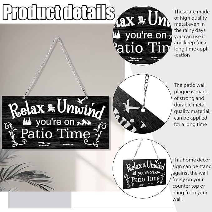 Hotop Patio Decor Patio Sign Decorations Outdoor Metal Porch Wall Decor Rustic Farmhouse Wall Art for Backyard Porch Balcony Gazebo Accessories(12 x 6",Black)