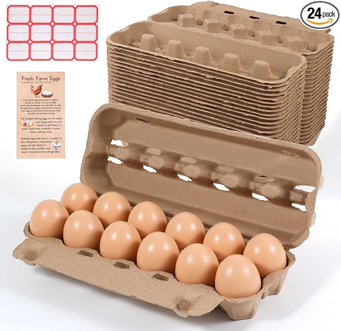24-Pack Bulk Empty Egg Cartons for Storage, 12-Count Natural Paper Pulp Reusable & Sturdy Design (Egg Storage Containers)