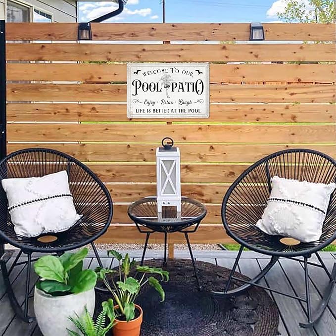 Generic Welcome to Our Pool and Patio Enjoy Relax Laugh Metal Signs Vintage Beach Metal Sign For Wall Decor Deck Backyard Bar Signs Patio Decor Outdoor Pool Decor 8x12 Inch