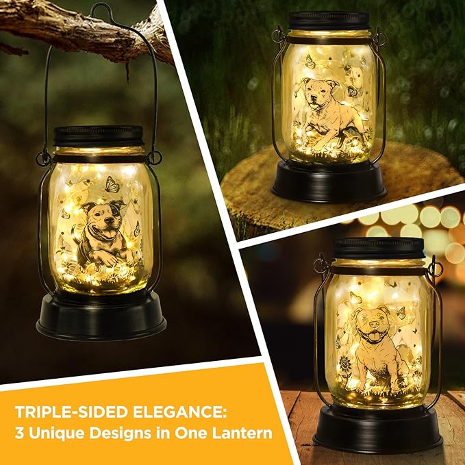 Pit Bull Gifts for Women/Men Pit Bull Solar Lanterns Mom Birthday Pibble Dog Lovers Lantern Pet loss Animal Bully Memorial Lights Solar Garden Decoration for Yard, Patio,Backyard,Porch Torches