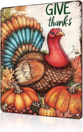 Autumn Turkey Give Thanks Metal Tin Sign Thanksgiving Kitchen Decor for Fall Club Bar Garage Wall Decor 12x16Inch