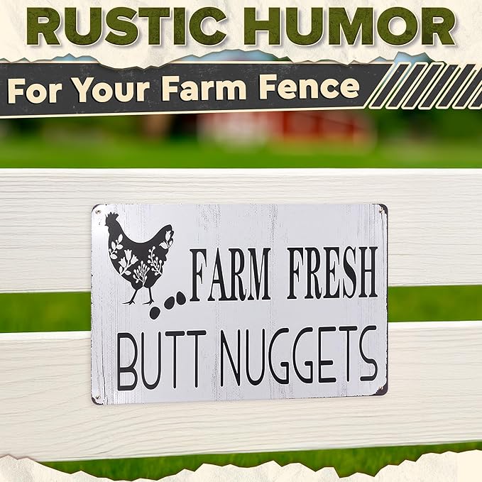 Metal Funny Chicken Coop Signs for Outside 8x12" – Rustic Tin Farm House Kitchen Decorations - Farmhouse Wall Art and Vintage Chicken Decor for Kitchen, Garden, Porch, Barn, Backyard, or Country Home