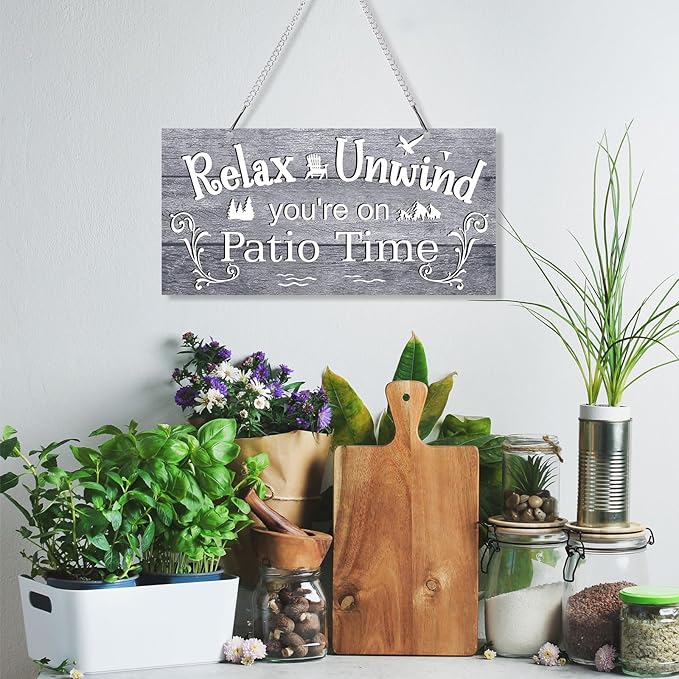 Hotop Patio Decor Patio Sign Decorations Outdoor Metal Porch Wall Decor Rustic Farmhouse Wall Art for Backyard Porch Balcony Gazebo Accessories(10 x 5",Gray)