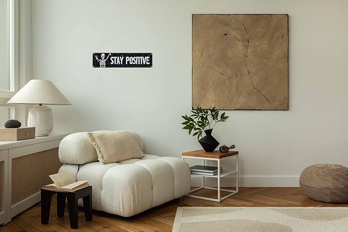 Stay Positive Metal Wall Sign 4x16in Boho Inspirational Plaque for Bedroom Office Living Room Nursery Home Decor