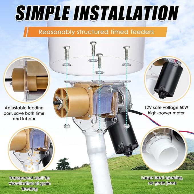 Timed Automatic Chicken Feeder 16 Groups of Timer & Quantitative Poultry Feeders Auto Gravity Food Dispenser Kit for Chicken Rooster Dog Duck Cat Bird Chicken Coop