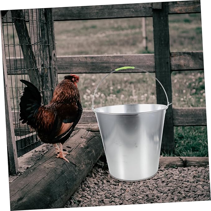 Sosoport Metal Waste Container for Poultry Feeding Iron Storage Bucket Handle for Kitchen Waste Collection for Chickens Multi-Purpose Sustainable Living