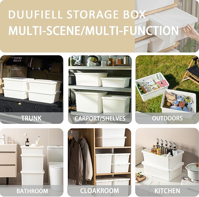 （4XXL+2L） 6gal+3gal Large capacity White multifunction storage bin with lid, Set of 6 Stackable Plastic Boxes with Handles, Office，Garage ，Home, for Organizing Snacks, Crafts, Legos, Tools,books
