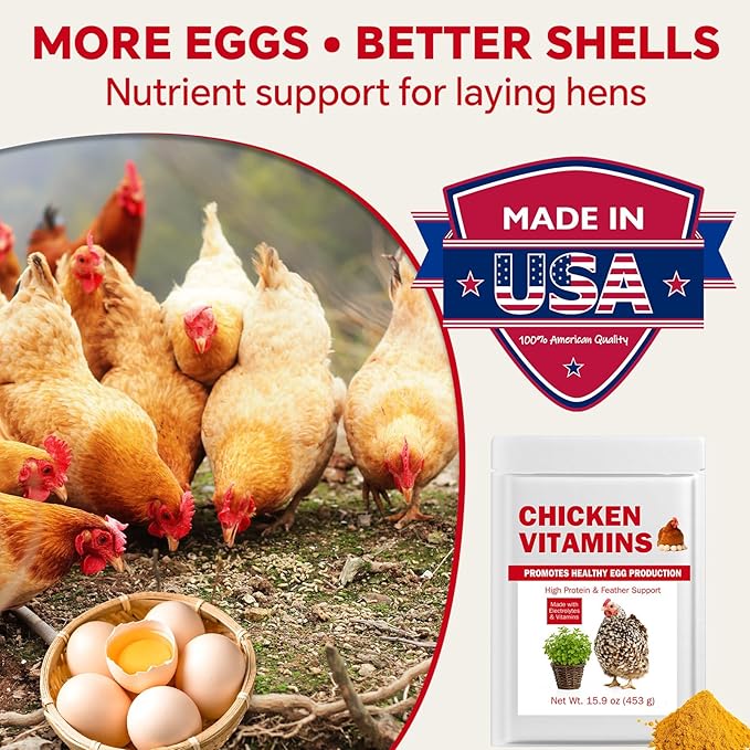 Chicken Vitamins & Electrolytes for Water — Immunity, Feather Health & Egg Production — Hydration + Glossy Feathers + Stronger Shells — Electrolytes, Calcium & Biotin, Vitamin D3 — 16 oz Powder