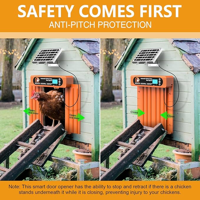 Automatic Chicken Coop Door Solar Powered, Extra Large Size, Anti-Pinch Design, Battery Powered Auto Chicken Door with Timer & Light Sensor, Solar Chiken Coop Door with Remote Control (50-100M)