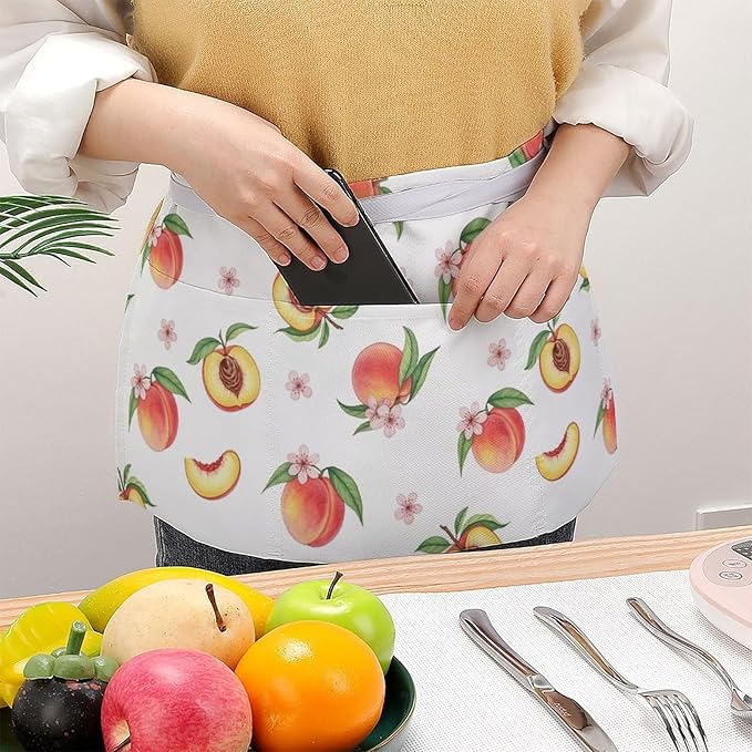 Unisex Apron for Cooking Server Waitress Half Waist Apron with 3 Pockets