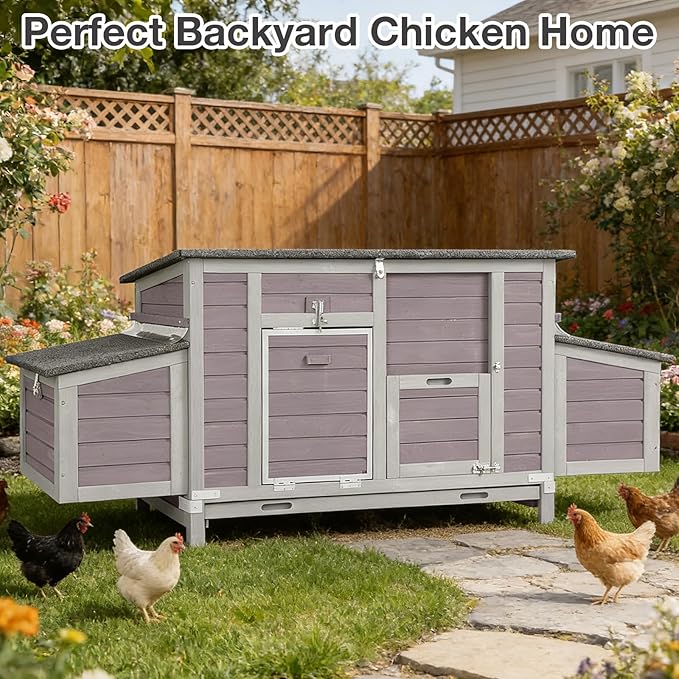 Chicken Coop with Nesting Box & Pull-Out Tray, Outdoor Hen House with UV-Resistant Roof, Leakproof Design & Spacious Run, for Poultry, Chickens, Rabbits (67" L x 25" W x 28" H)