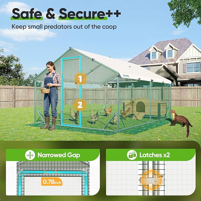Quictent Advanced Series 12x9 ft Metal Chicken Coop Run with Wooden Nesting Box, Large Walk-in Outdoor Poultry Cage Heavy Duty Predator Proof Hen Duck Rabbit Farm Pen House, Waterproof Anti-UV Cover