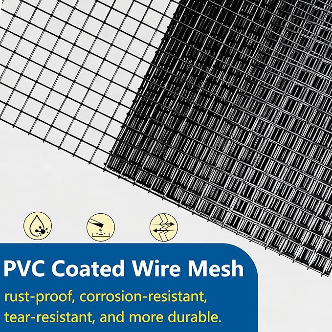 Black Hardware Cloth 1/2 inch 19Ga PVC Coated Wire Mesh Vinyl Coated Fence Welded Metal Chicken Wire Fencing Roll (1/2 inch 36in x 100ft)