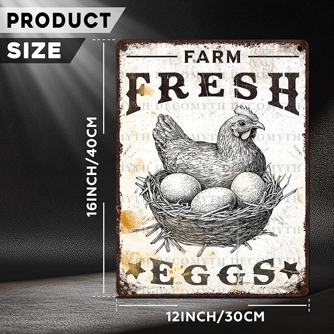 Vintage Chicken Coop Tin Sign Farm Fresh Eggs Retro Chicken Hen Rooster Metal Poster Funny Pet Lovers Wall Art Accessories for Coop Shop Bar Farmhouse Garden Plaque Farm 12 * 16inch