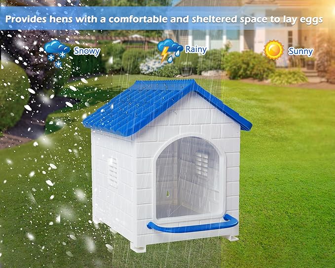HiCaptain Chicken Nesting Box, Plastic Compartment Chicken Nesting Boxes for Chickens Coop for Laying Eggs for Hens, Ducks and Poultry with Chick Nesting Pads, Blue