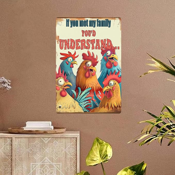 Chicken Metal Tin Sign Vintage Metal Post Wall Art Chicken Decoration for Chicken Coops Farms Yard Home Bar Cafe Garage or Office - Thoughtful Chicken Gift Idea