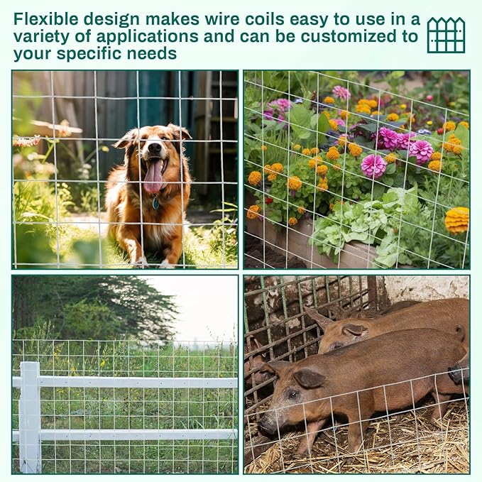 Gisafai Galvanized Welded Wire Fence 5 ft X 100 ft for Dog Chicken Hog Goat Cattle 16GA Garden Border PVC Coated Fencing Roll Border Yard Vegetable Plant Animals Protection Poultry Netting(Silver)
