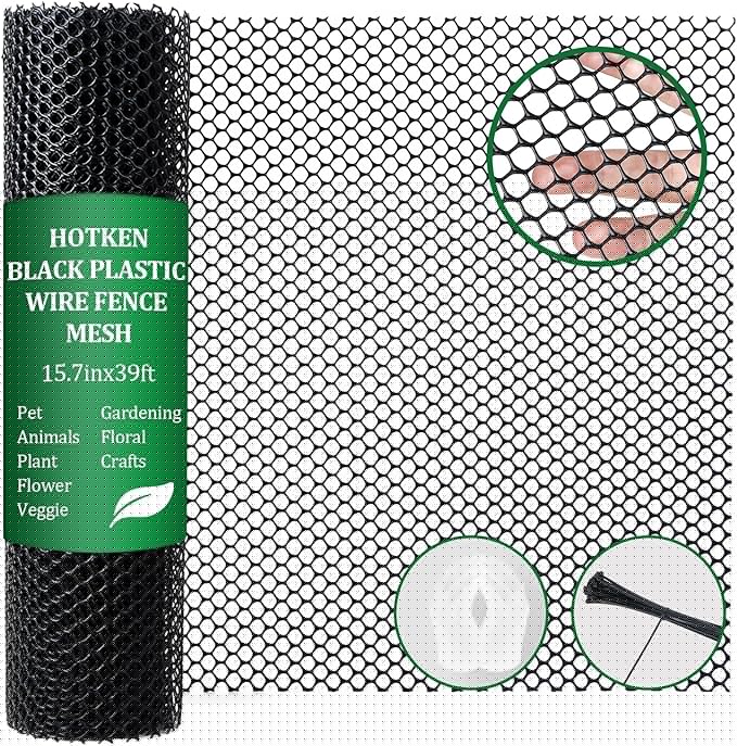 Plastic Wire Fence Mesh Roll, Sturdy Plastic Chicken Wire Mesh, Versatile Animal Fencing Barrier, Garden Netting Solution to Pet, Poultry, Dogs, Cats, Crafts and Gardening(Black, 15.7INx39FT)