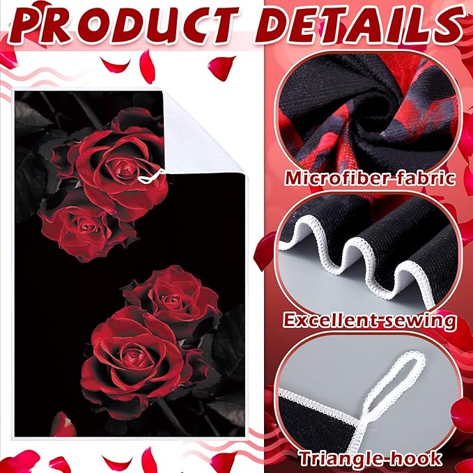 Geyoga 4 Pcs Chicken Kitchen Towels Rooster Dish Hand Towels Farm Animal Cow Vintage Rustic Tea Cloth for Spring Easter Bathroom Farmhouse Decor Gifts, 16 x 24 Inch(Red,Roses)