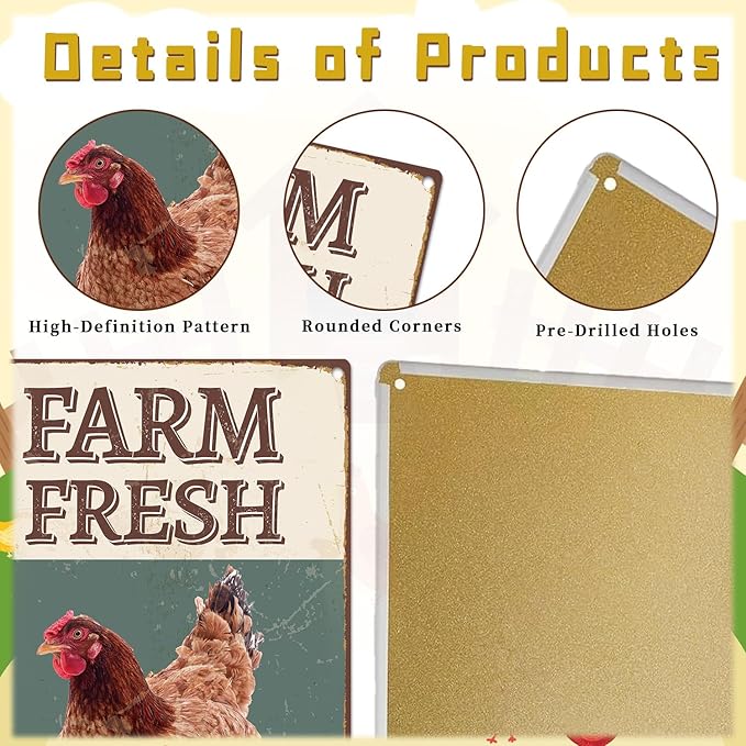 Funny Chicken Coop Decor, 8PCS Metal Chicken Coop Signs Accessories Outdoor, Farm House Personalized Gifts for Yard Fence Decor 12x8 Inches