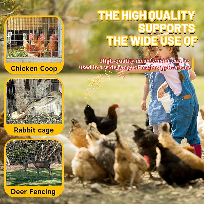 Welded Wire Fence Hot Dip Galvanizing Chicken Wire Fencing Roll,2 Inch x 4 Inch 15GA Garden Fence,6 x 50 Foot Metal Poultry Netting Use for Animals Yard Vegetable Plant Protection